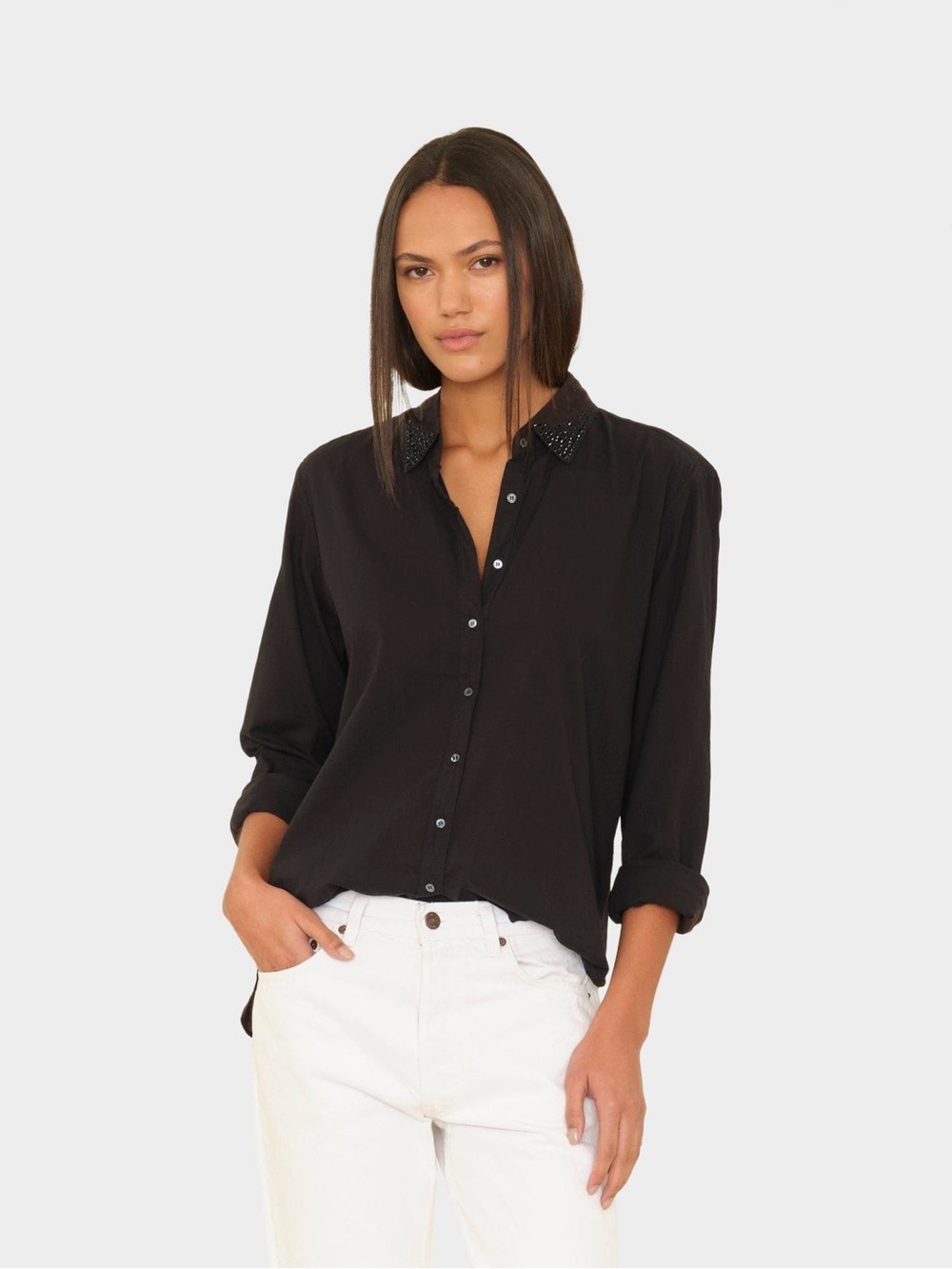 NWT Xirena Black Crystal Beau Shirt Sz S